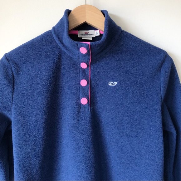 Vineyard Vines Girls’ Navy Pink Fleece Pullover L - Picture 3 of 8